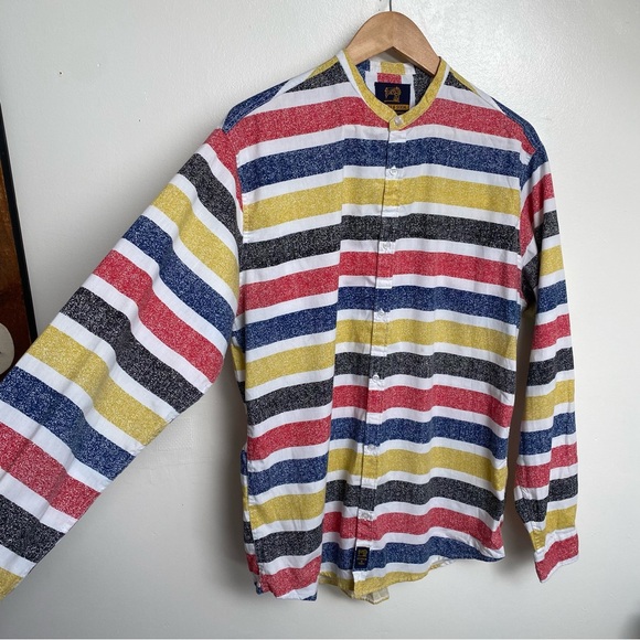 Scotch & Soda Colorful Striped Band Collarless Mandarin Button Up Shirt - Picture 3 of 11